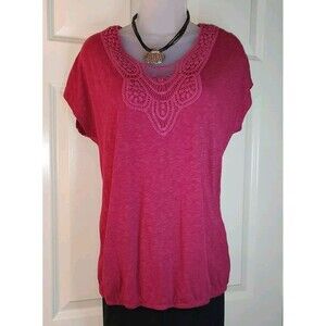 Sonoma Lifestyle Burgundy Womens Medium Lace Detail elastic waist top, Pre-owned